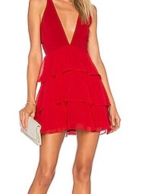 Privacy Please Red Tiered V-Neck Mini Dress